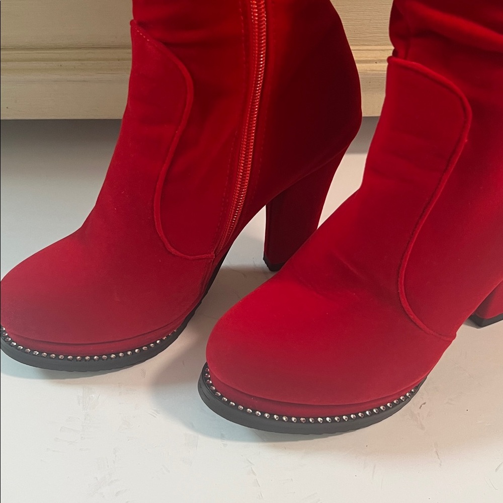 Elegant Red Over the Knee Women's Boots - Picture 3 of 5